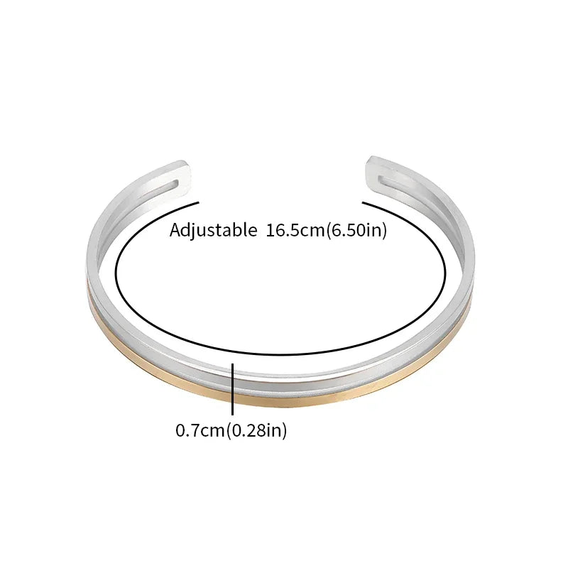 Pulseira de punho simples brilhante de dupla camada de aço inoxidável adequada para homens e mulheres pulseira de punho de duas cores joias de casal
