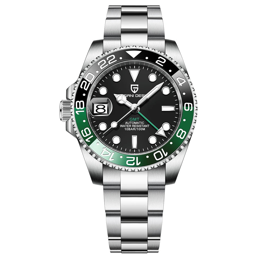 Pagani design 40mm nh34 relógio mecânico totalmente automático masculino luxo vidro safira 40mm cerâmica gmt relógio 100m à prova dwaterproof água
