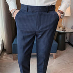 Estilo britânico listrado fino ajuste terno pant homens negócios casual simples vestido calças de alta qualidade social festa de casamento 38-28