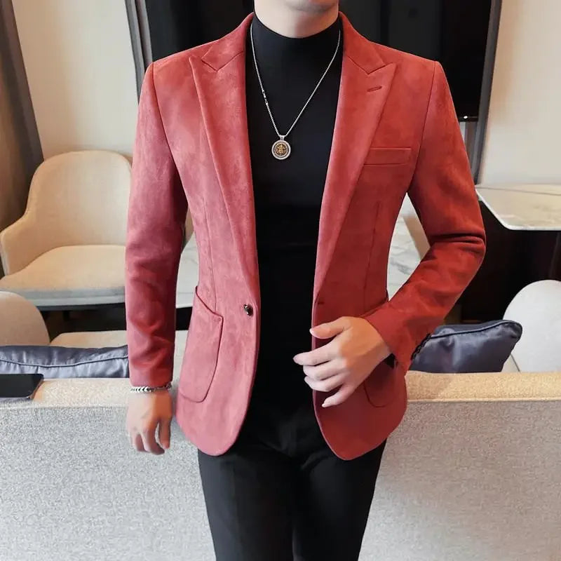 Clássicos outono inverno camurça terno jaquetas moda nova sólida fino ajuste negócios escritório social blazer casamento topo roupas dos homens 4xl