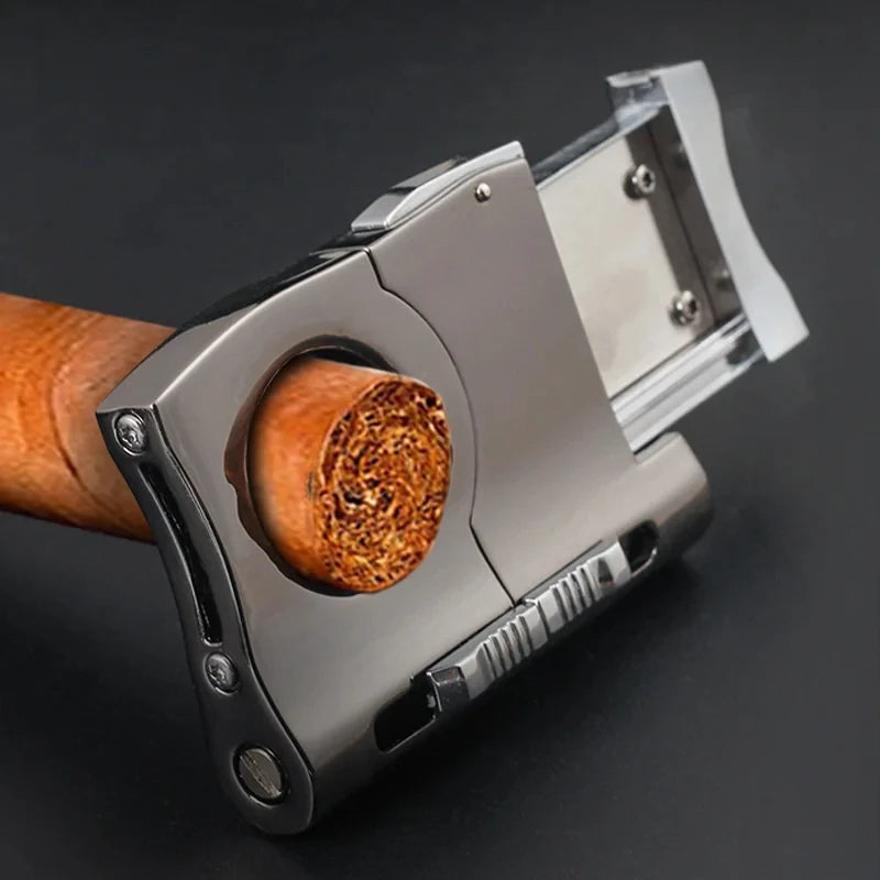 Cortador de charutos portátil com corte em v, perfuradores duplos, tesoura de aço inoxidável, acessórios para fumar, presente masculino