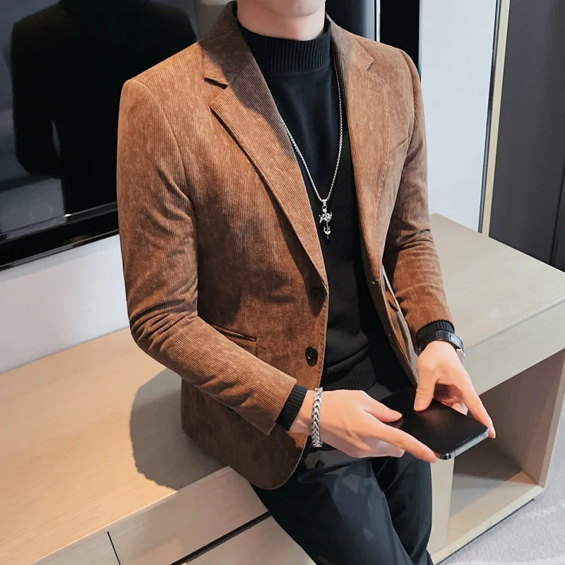 Corduroy blazer casual masculino 2023 nova moda tie-dye fino ajuste terno jaquetas masculino escritório de negócios casual social casamento noivo casaco