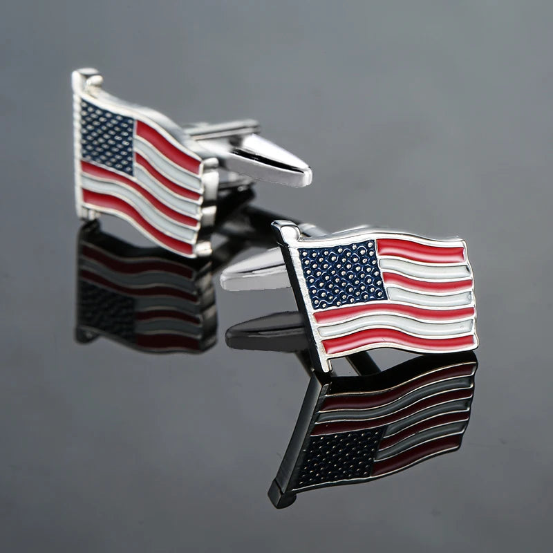 Abotoaduras de cobre de camisa francesa para homens, material esmaltado, bandeira americana, acessórios de vestuário, moda, atacado