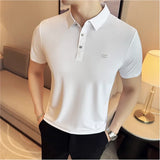 2025 verão novo sem vestígios polos elásticos camisa masculina de alta qualidade casual respirável manga curta camiseta social topos 4xl-m