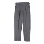 Estilo britânico outono novo vestido de cintura alta calças homens cinto design listras terno fino calças formal casamento festa social calças masculinas