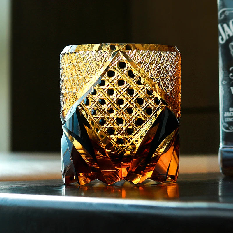 Japonês guerreiro preto armadura edo kiriko uísque rock vidro âmbar cristais copo de uísque high-end copo de vinho mão corte brandy snifter