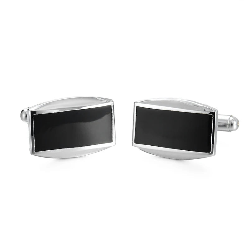 Abotoaduras de camisa francesa para homens, Metal retangular preto esmaltado, estilo clássico, acessórios de moda, atacado
