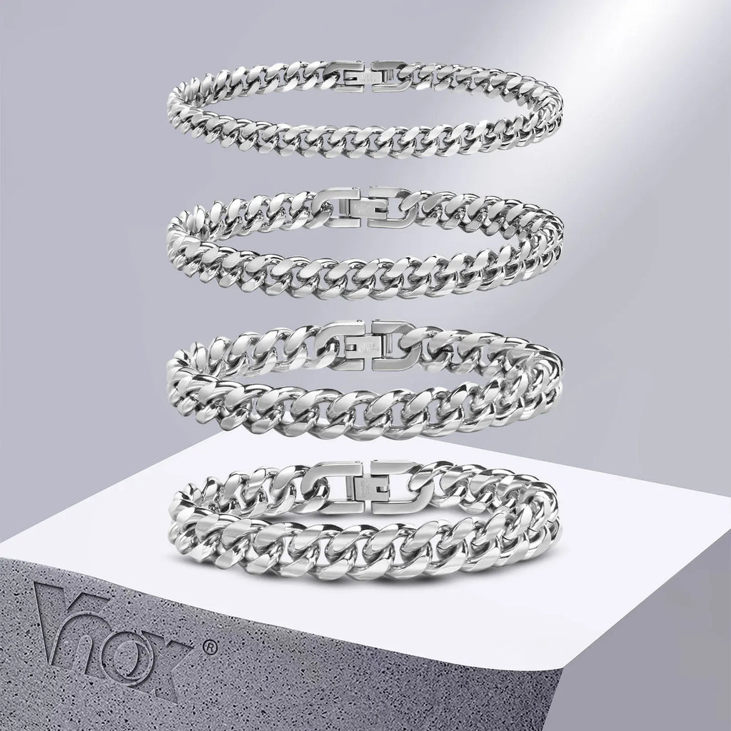 Vnox-Pulseiras de Corrente Cubana para Homens e Mulheres, Aço Inoxidável Sólido, Pulseira Curb Link, Jóias, 6mm, 8mm, 10mm, 12mm