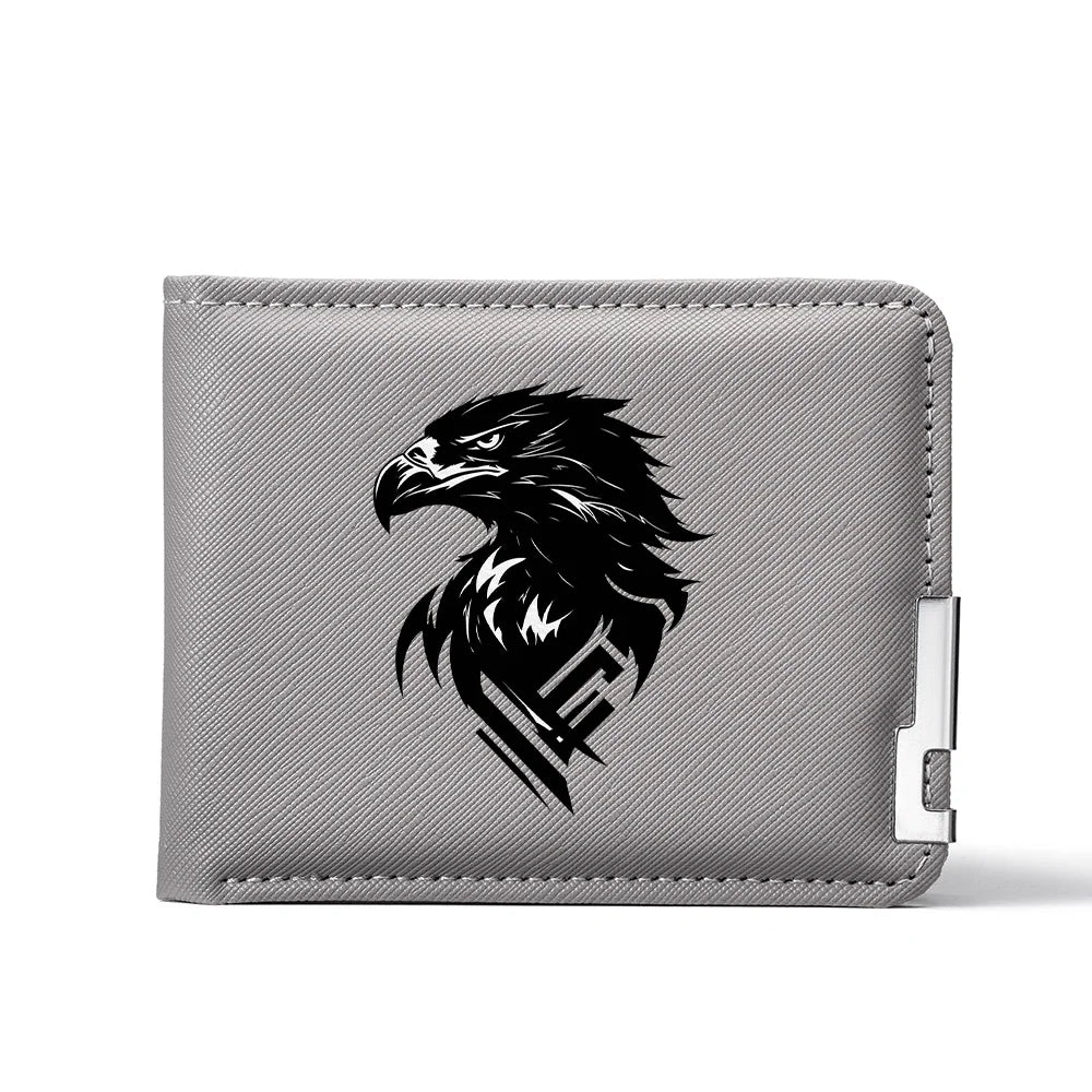 Carteira masculina de couro PU personalizada com estampa de águia carteira curta com vários slots