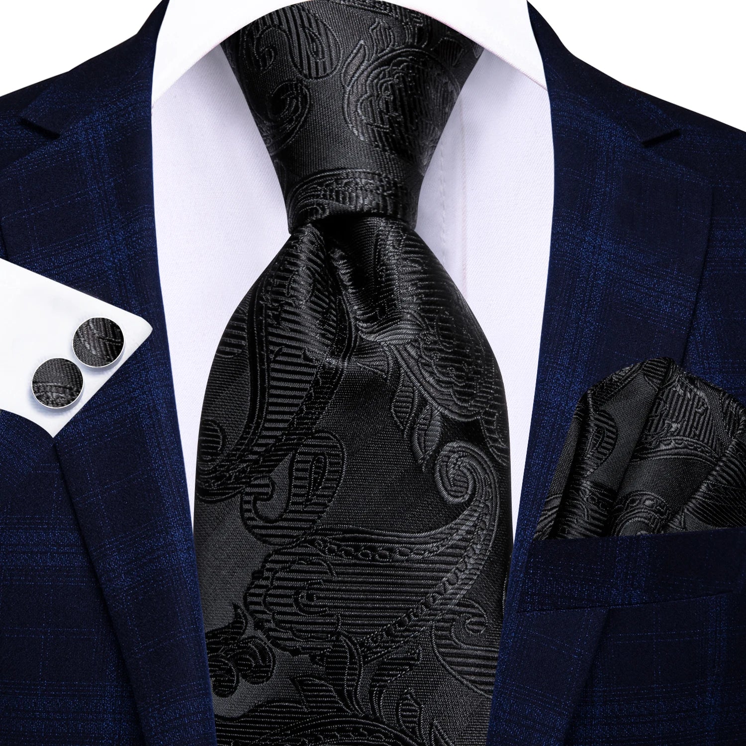 Hi-tie moda 8.5cm preto cinza floral masculino elegante gravata lenço abotoaduras conjunto acessórios de festa de casamento presente para homem gravat