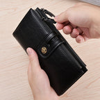 Carteira longa masculina de couro PU com zíper duplo carteira dobrável casual porta cartão de crédito carteira masculina