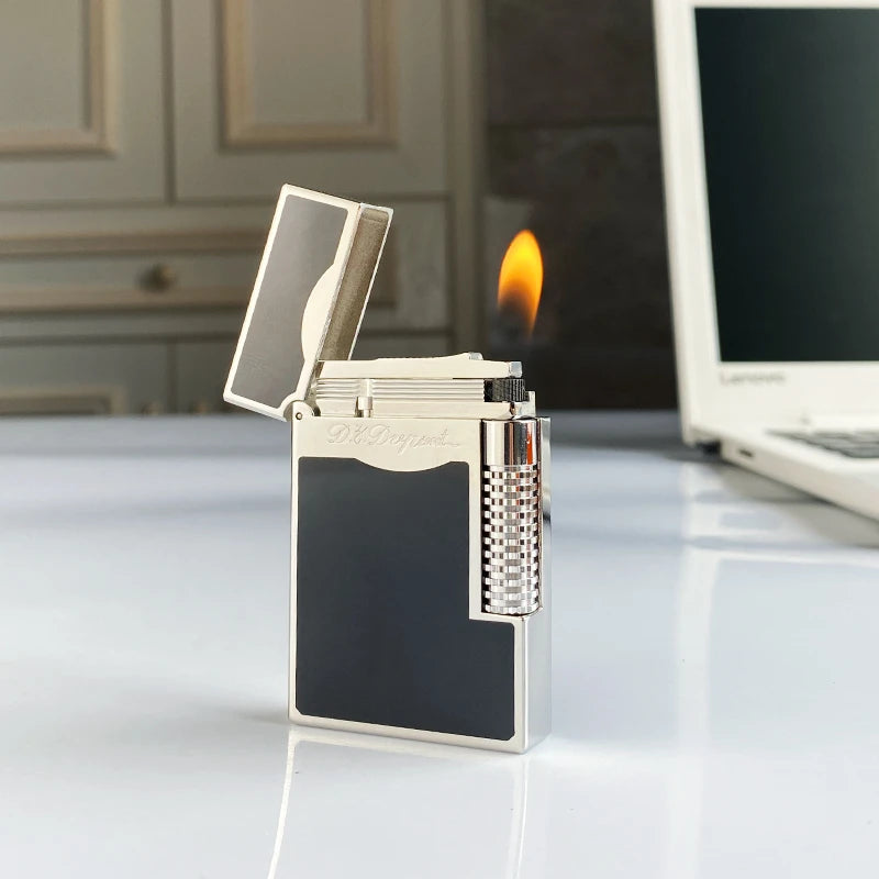 Encendedor retro de sonido brilhante, carcasa de latón a prueba de vento, butano inflável, antiderrapante lateral, encendedor d