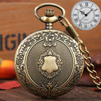 Luxo prata escudo coroa padrão relógio de bolso de quartzo moda colar pingente corrente jóias presente steampunk relógio para homem