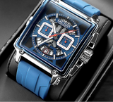 MEGIR-Relógio de quartzo quadrado masculino, moda, impermeável, luminoso, cronógrafo, data, azul, Silicone Strap, esporte, 2233