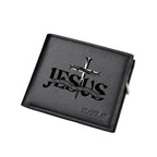 Carteira curta masculina negócios retro jesus padrão multi-slot para cartão zíper moeda bolso carteira masculina de alta qualidade