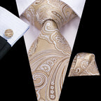 Hi-tie floral champanhe marfim masculino elegante gravata lenço abotoaduras para smoking moda clássico seda gravata de luxo para homem