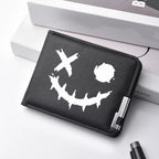 Carteira masculina de couro PU impressa com desenhos animados com vários slots para cartões Slim Funny Expression Design Carteira compacta elegante