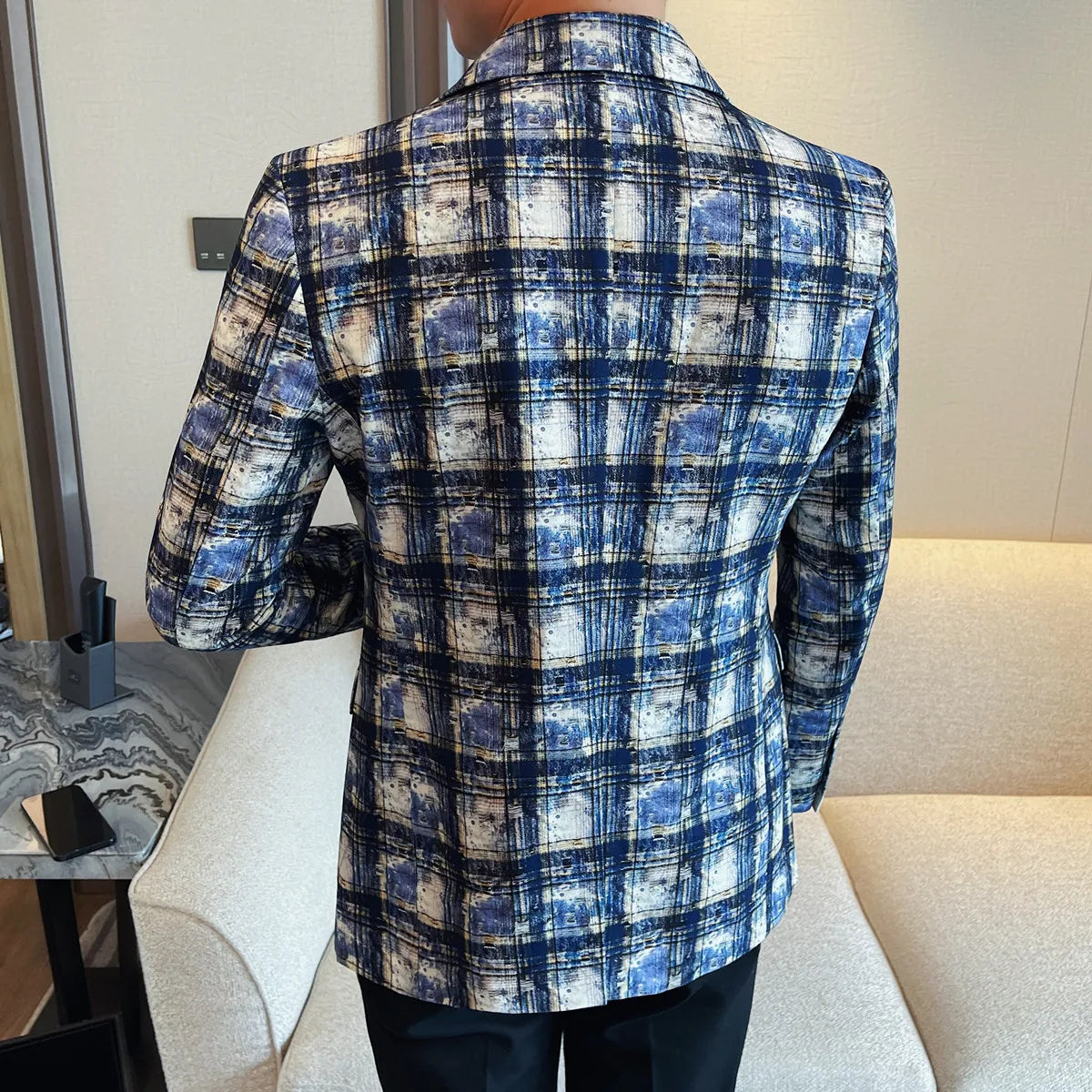 Estilo britânico de luxo xadrez terno jaqueta 2025 outono novos homens high-end negócios fino blazers noivo casamento festa social vestido casacos