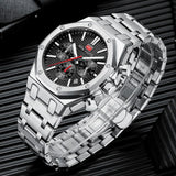 Mini foco novo relógio de quartzo de negócios para homens moda à prova dwaterproof água cronógrafo relógio de pulso luminoso com pulseira de aço inoxidável data