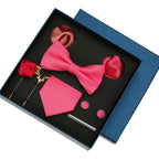 Conjunto de gravata lisa para homens, cor sólida, bolso, broche quadrado, caixa de presente para casamento, negócios, luxo, 8 peças, presente masculino