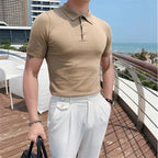 Camisa polo de manga curta Slim Fit masculina Polos de cor sólida, roupas formais de negócios casuais, novas marcas de moda, verão, 2022