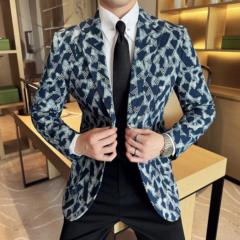 Jacquard denim coreano fino ajuste terno casacos 2025 nova alta qualidade moda masculina fino ajuste negócios formal terno social jaqueta 4xl-m