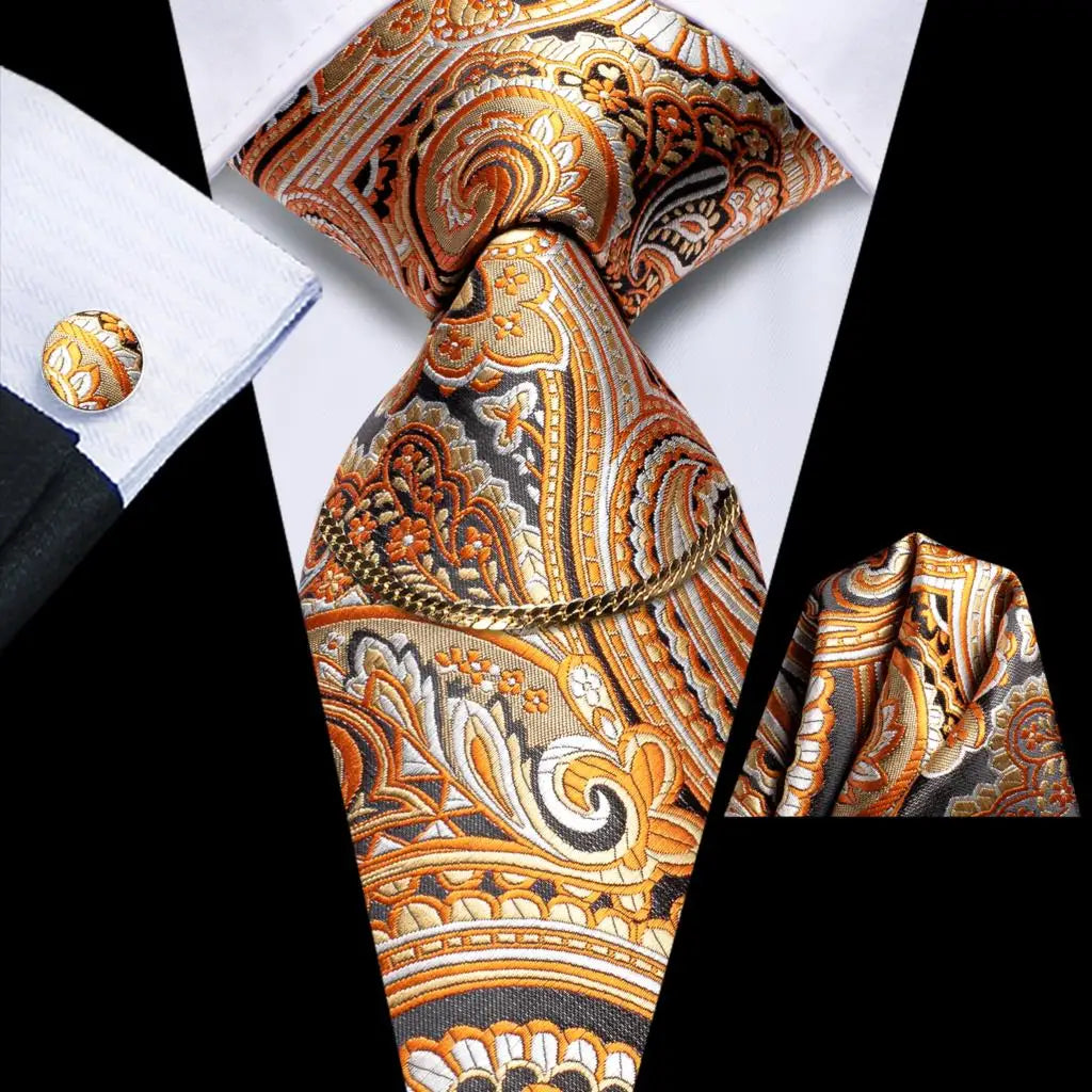 Hi-Tie-Gravatas de seda xadrez de luxo masculinas, conjunto de abotoaduras, design preto, presente de casamento, corrente de gravata moda