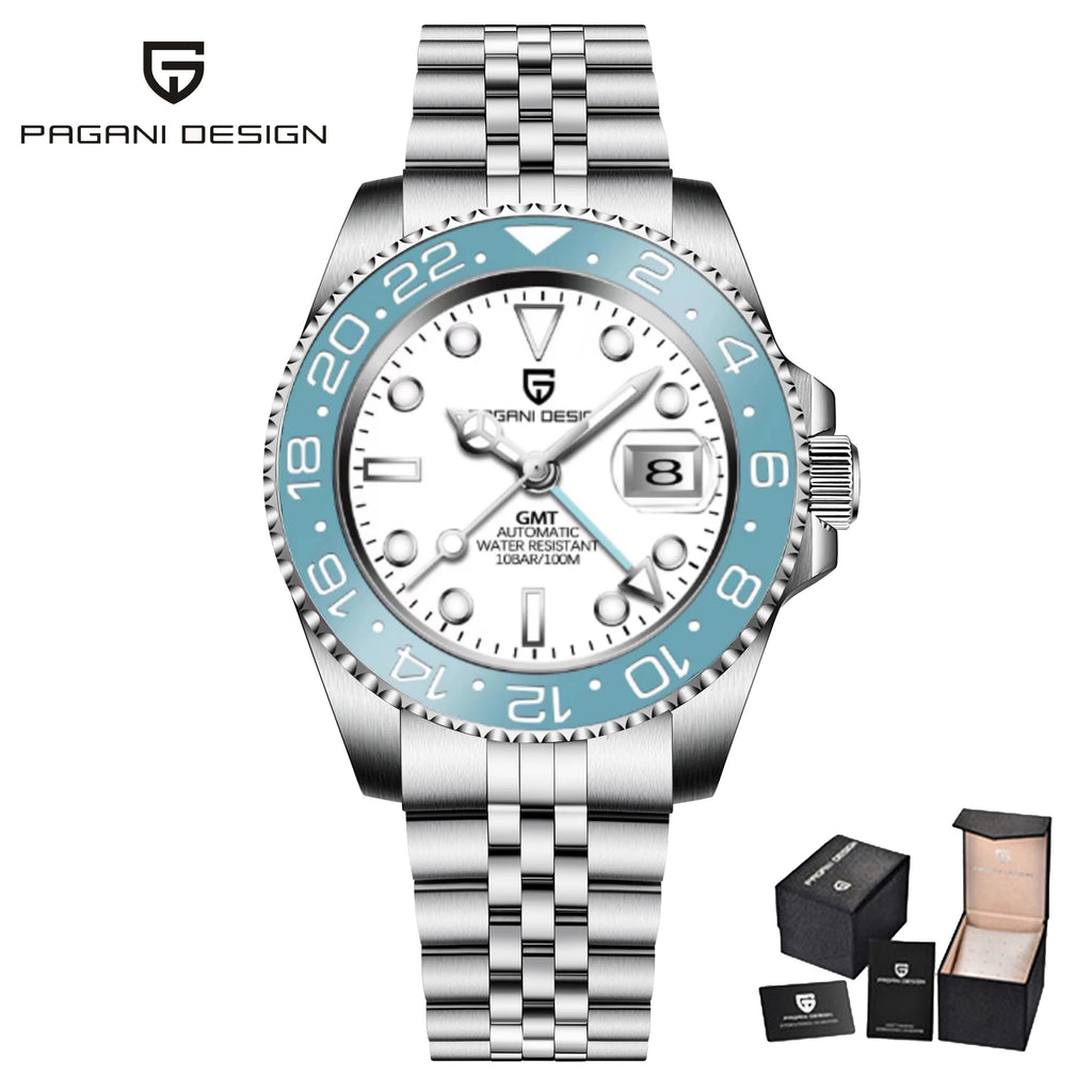 Pagani design 40mm luxo masculino relógio de pulso mecânico aço inoxidável gmt marca superior vidro safira relógios masculinos reloj hombre