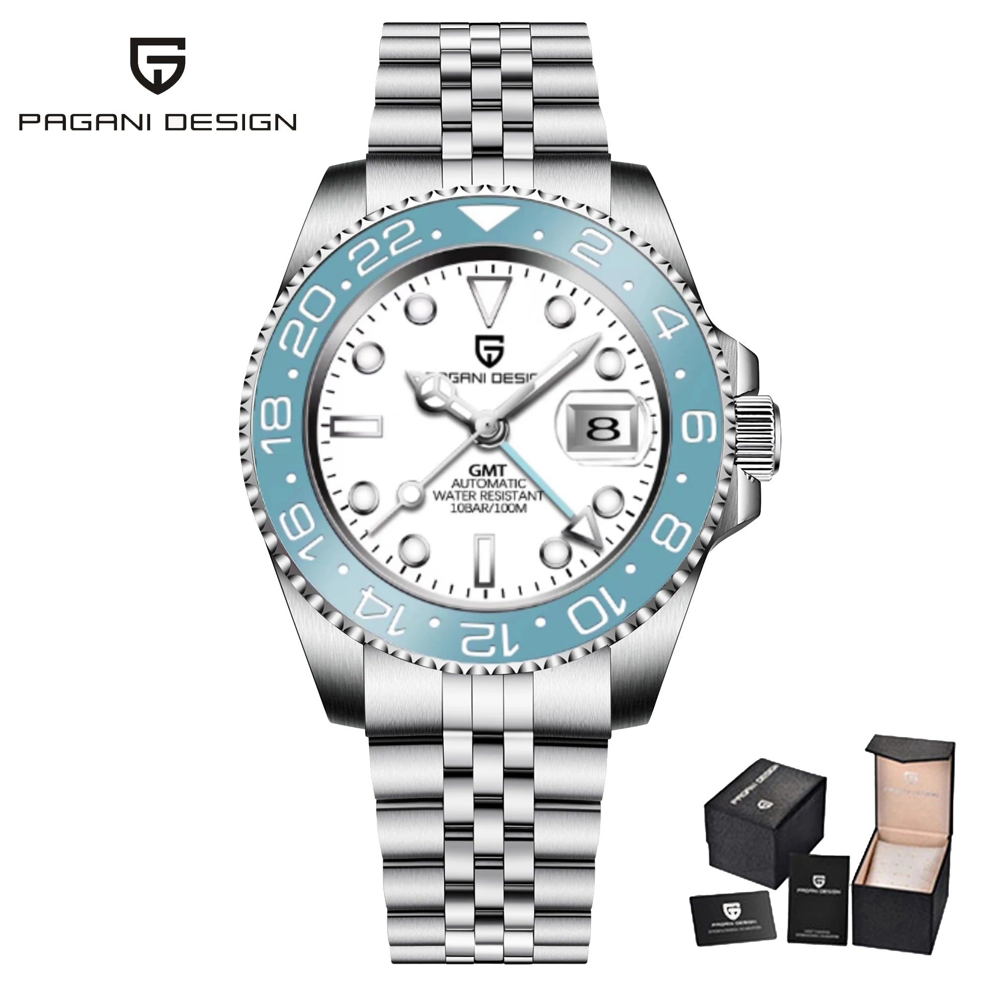 Pagani design 40mm luxo masculino relógio de pulso mecânico aço inoxidável gmt marca superior vidro safira relógios masculinos reloj hombre