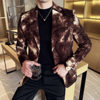 Alta qualidade tie dye chenille moda masculina casual terno jaqueta outono inverno novo coreano fino ajuste terno de casamento social blazer