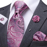 Gravata masculina de luxo 8.5cm rosa paisley seda negócios gravata bolso quadrado abotoadura broche presente de casamento para homem hi-tie designer