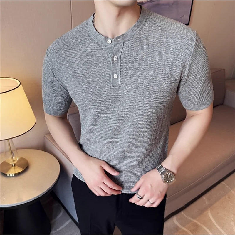 Verão fino gelo seda malha camiseta dos homens elasticidade malha casual t camisa masculina manga curta fino ajuste respirável topos t homme