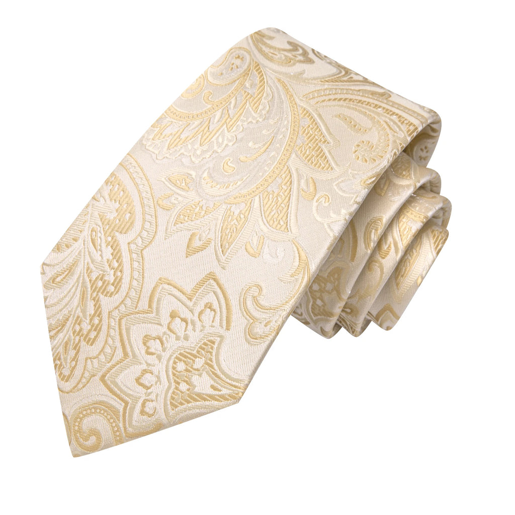 Hi-tie floral champanhe marfim masculino elegante gravata lenço abotoaduras para smoking moda clássico seda gravata de luxo para homem