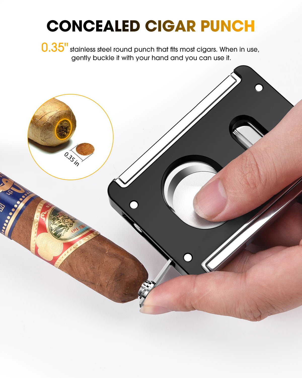Xifei cortador de charuto v-cut guilhotina, 4 em 1 corte reto v cortador com charuto perfurador titular lâmina de aço inoxidável ergonômico