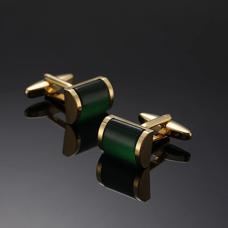 Abotoaduras curvas redondas de zircão para homens, acessórios elegantes, camisa francesa, material verde, atacado