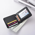 Mini carteira curta ultrafina para homens com cartão de identificação, slot para cartão bancário e janela fotográfica, carteira casual de negócios para homens jovens