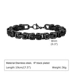 Pulseiras bizantinas grossas masculinas, pulseira retrô cinza de aço inoxidável de 8 mm com elo trançado, joia vintage presente para ele menino