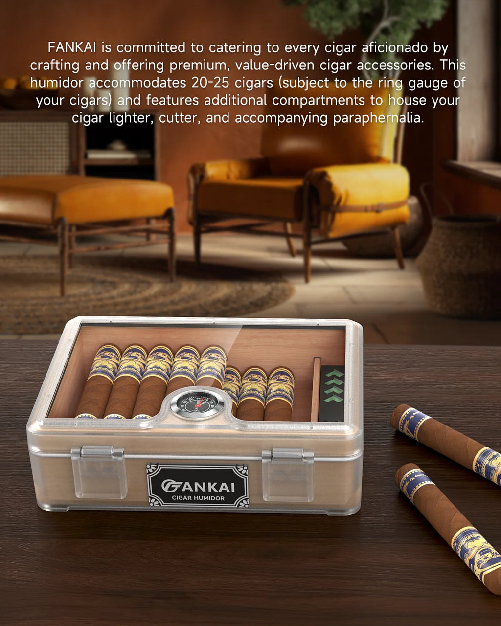 Caixa de charutos Humidor, com guilhotina cortadora, corte V, perfurador e suporte, caixa de charutos com tampo de vidro, forro de madeira de cedro, higrômetro umidificador