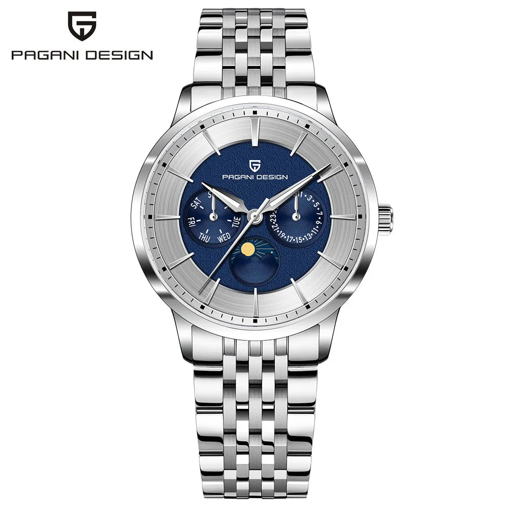 Pagani Design Novo 40mm Fase da Lua Multifuncional Relógio Masculino 100m À Prova D 'Água Vidro Safira Relógio de Quartzo Masculino