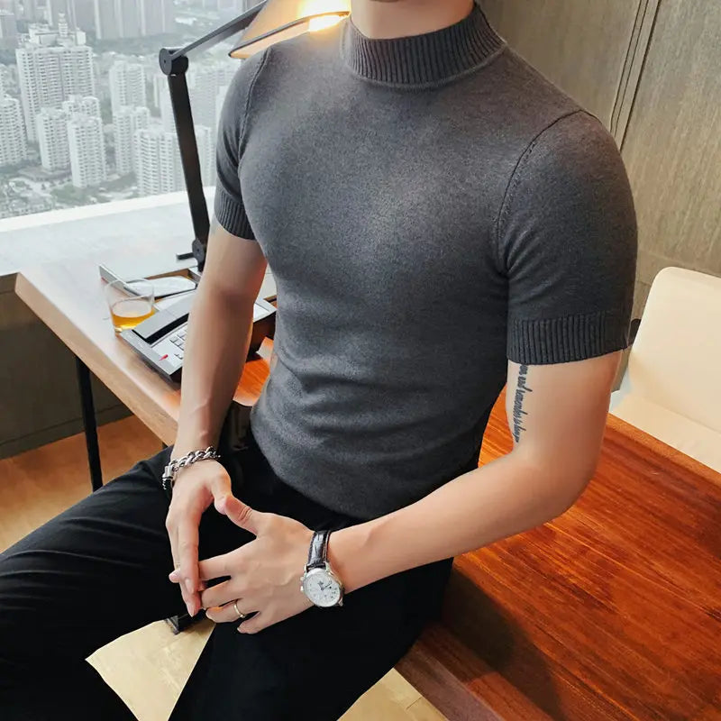 11 cores outono de alta qualidade manga curta malha t camisas dos homens fino sólido pullovers casual esticado camiseta streetwear homme