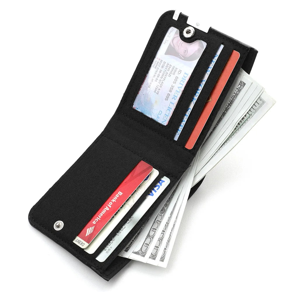Nova carteira masculina de lona dobrável duplo zíper moeda bolso para titular do cartão de identificação curto titular do cartão carteira