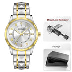 Megir relógio masculino de quartzo com pulseira de aço inoxidável, relógio de pulso estilo simples e data do dia, calendário, caixa de liga