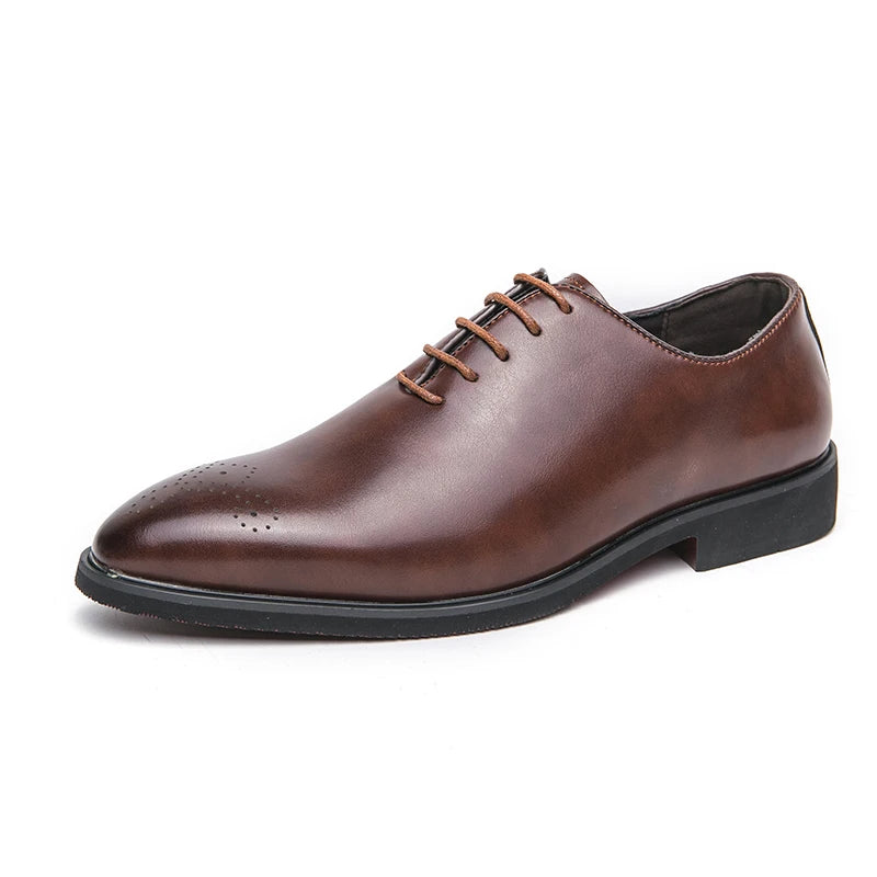 Mocassins de corte baixo apontado masculino, sapato de vestido marrom com renda, sapato de vestido simples, estilo britânico, couro high-end, casual, festa