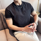 Verão dupla face wear camiseta masculina 2025 nova alta qualidade tripulação pescoço moda versátil casual fino ajuste elasticidade camiseta