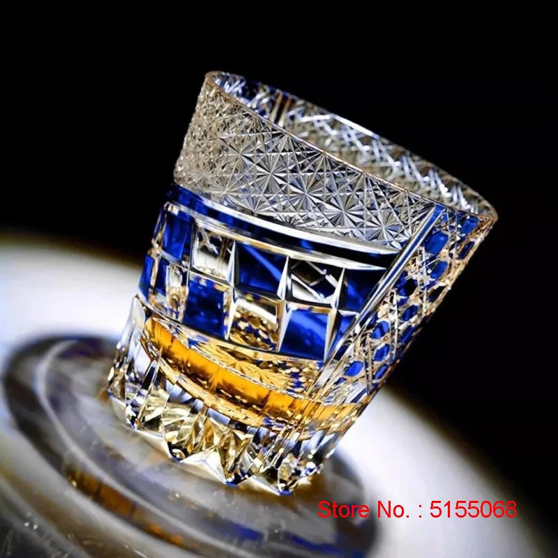 Estilo retro japonês dragão olhos edo kiriko copo mão gravar cristal wineglass presentes de alta qualidade uísque licor vidro brandy snifter