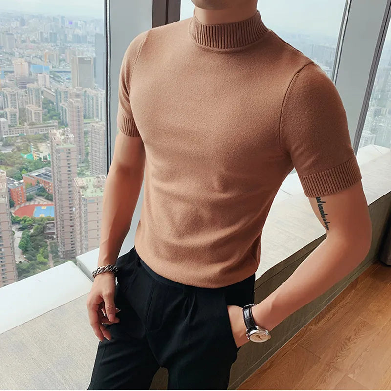 11 cores outono de alta qualidade manga curta malha t camisas dos homens fino sólido pullovers casual esticado camiseta streetwear homme