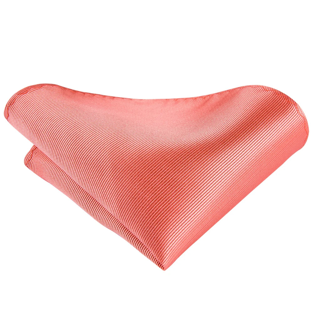 Homens Coral Vermelho Gravata Monocromática Conjunto, 8,5 cm de Largura, Seda, Gravata De Casamento, Praça De Bolso, Abotoaduras Broche, Presente Designer De Luxo