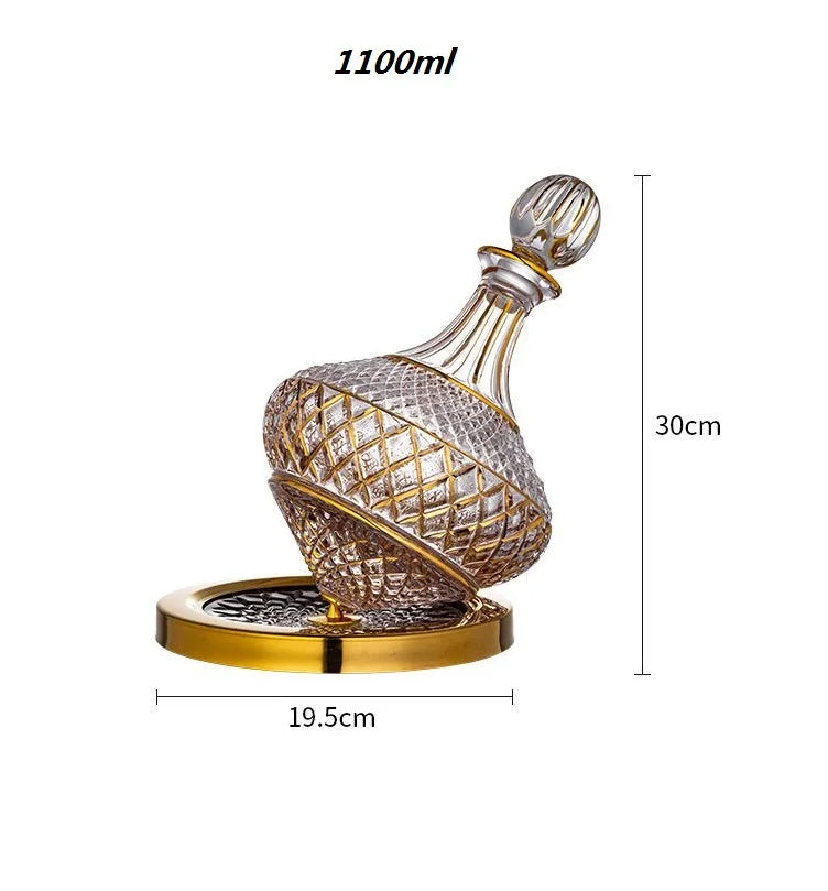 Decantador rotativo de cristal high-end, copo de vinho luxuoso, ouro desenho, Gyro Decanter, 1100ml