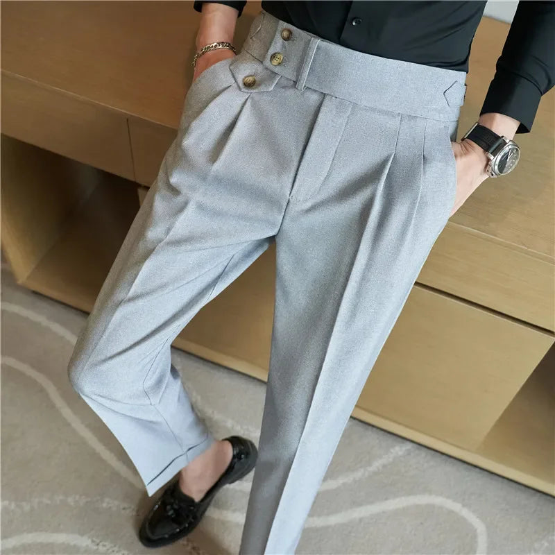 Calça Social Masculina Slim Fit Cintura Alta