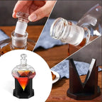 Decantador de uísque de 1000ml, garrafa de vinho de diamante de vidro com suporte de madeira, rolha hermética adequada para todos os tipos de álcool, presente